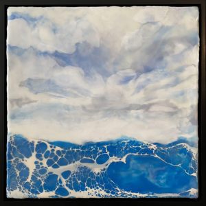 Abstract waterscape in tranquil hues of blue and white